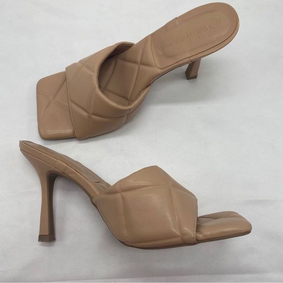 Wild Diva Square Toe Quilted Slip On Nude Heels Size 7 - Picture 8 of 10